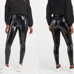 SPANX Faux Patent Leather Black Glossy Leggings Size XL